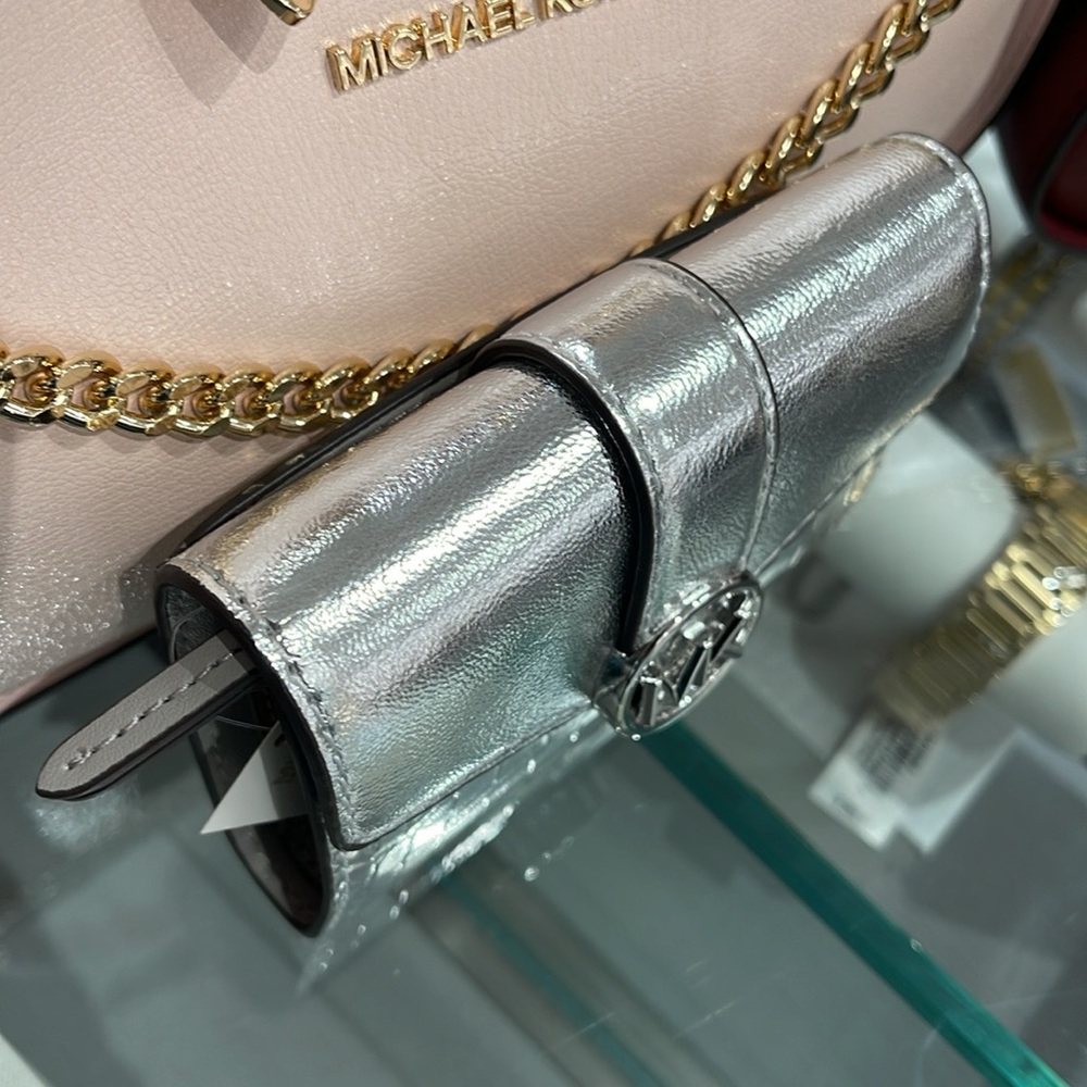 MICHAEL KORS CARMEN MEDIUM LOGO AND FAUX LEATHER WALLET 
SILVER 
NWT - Picture 10 of 16
